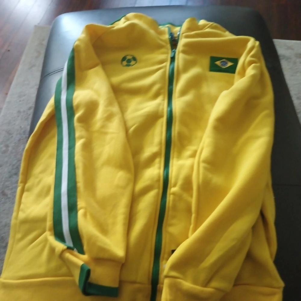 Yellow Zip-Up Sweater with Green Accents